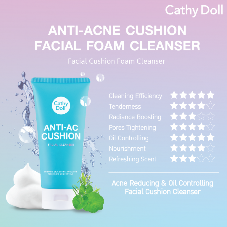 CATHY DOLL ANTI-ACNE CUSHION FACIAL FOAM CLEANSER 120 ML.