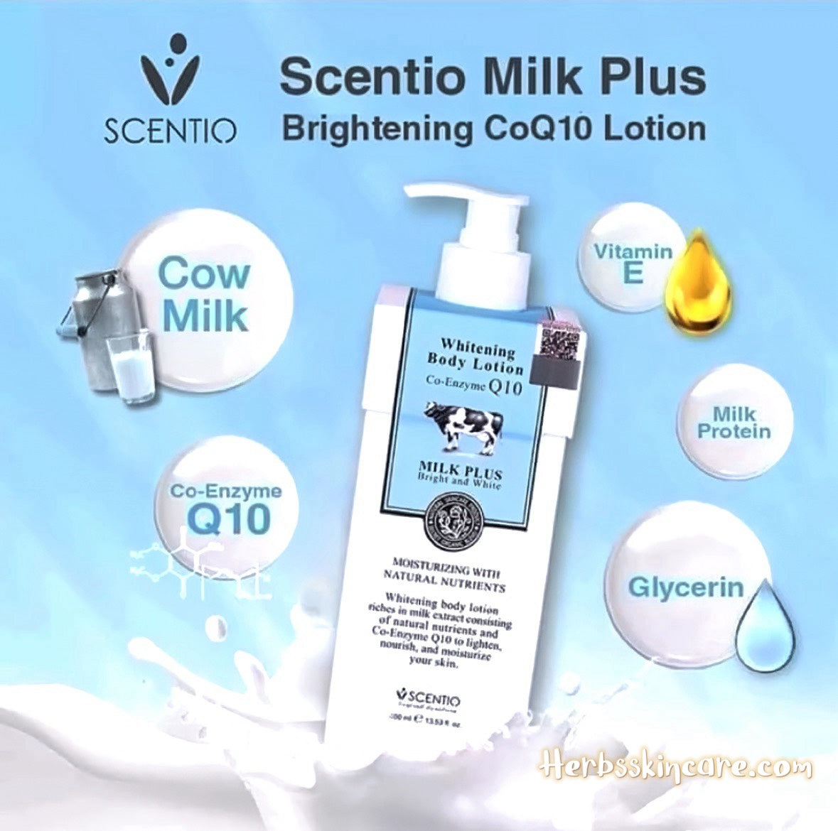 BEAUTY BUFFET SCENTIO MILK PLUS LOCIÓN CORPORAL ACLARADORA CON COENZIMA Q10 400 ML.