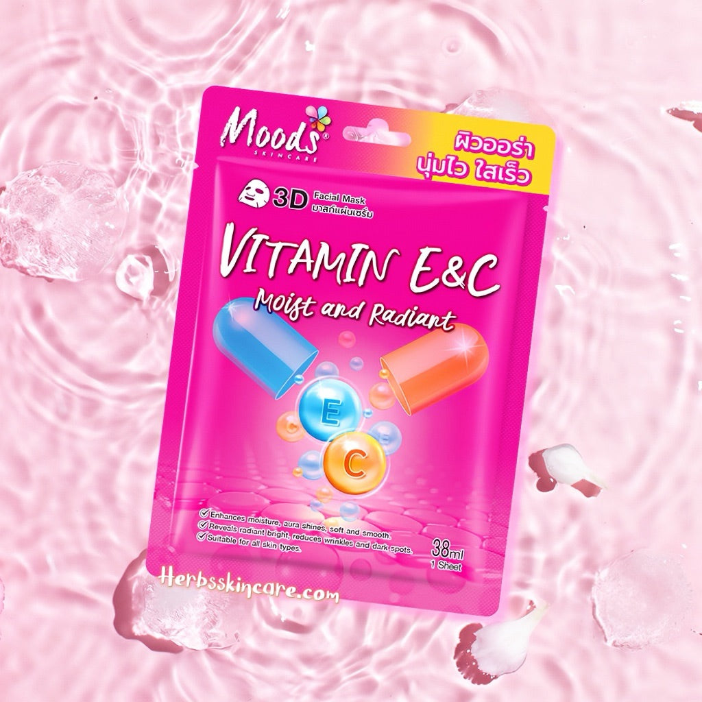 MOODS VITAMIN E&C MOIST AND RADIANT 3D FACIAL MASK (BOX 10 SHEET)