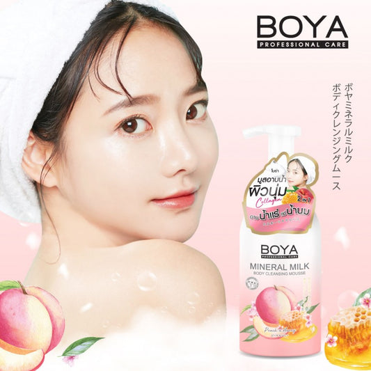BOYA MINERAL MILK BODY CLEANSING MOUSSE 500 ML. - PEACH AND HONEY