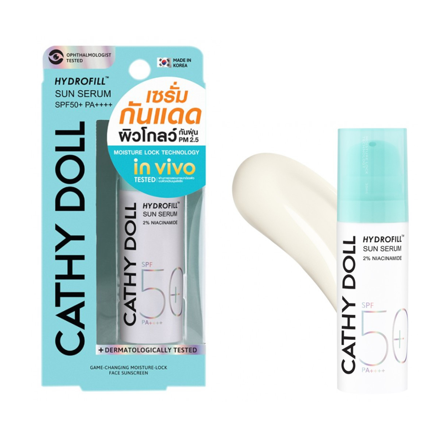 CATHY DOLL HYDROFILL SUN SERUM SPF50+ PA++++ 2% NIACINAMIDE 10 ML.