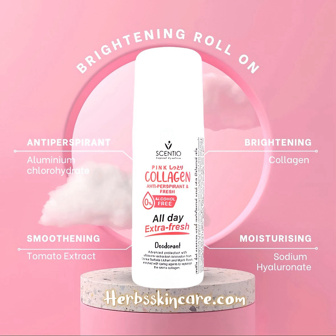 BEAUTY BUFFET SCENTIO PINK COLLAGEN ANTI-TRANSPIRANTE Y DESODORANTE FRESCO ROLL-ON 50 ML.