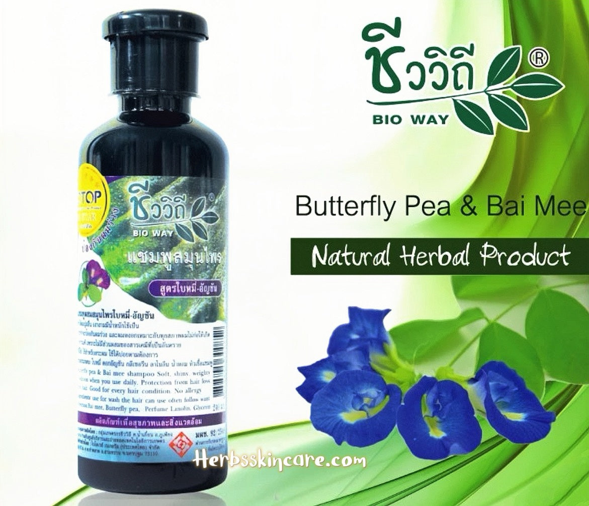 CHAMPU HERBAL BIOWAY CON FÓRMULA DE BAI MI Y GUISANTE DE MARIPOSA 240 ML.
