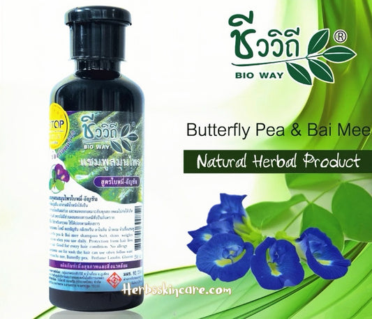 BIO WAY HERBAL SHAMPOO WITH BAI MI AND BUTTERFLY PEA FORMULA 240 ML.