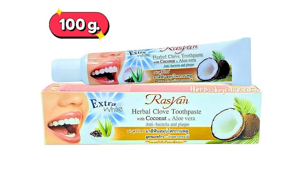 RASYAN HERBAL CLOVE TOOTHPASTE WITH COCONUT & ALOVE VERA 100 G.