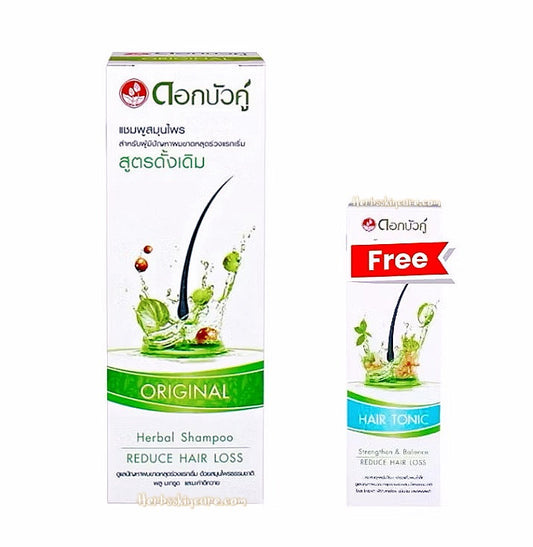 DOK BUA KU HERBAL SHAMPOO REDUCE HAIR LOSS ORIGINAL FORMULA 200 ML. (FREE HAIR TONIC)