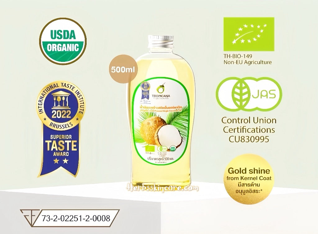 TROPICANA ORGANIC COLD PRESSED VIRGIN COCONUT OIL 500 ML.