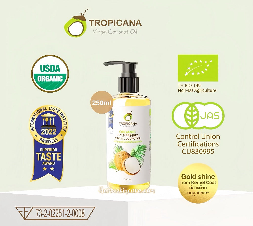 TROPICANA ORGANIC COLD PRESSED VIRGIN COCONUT OIL 250 ML.