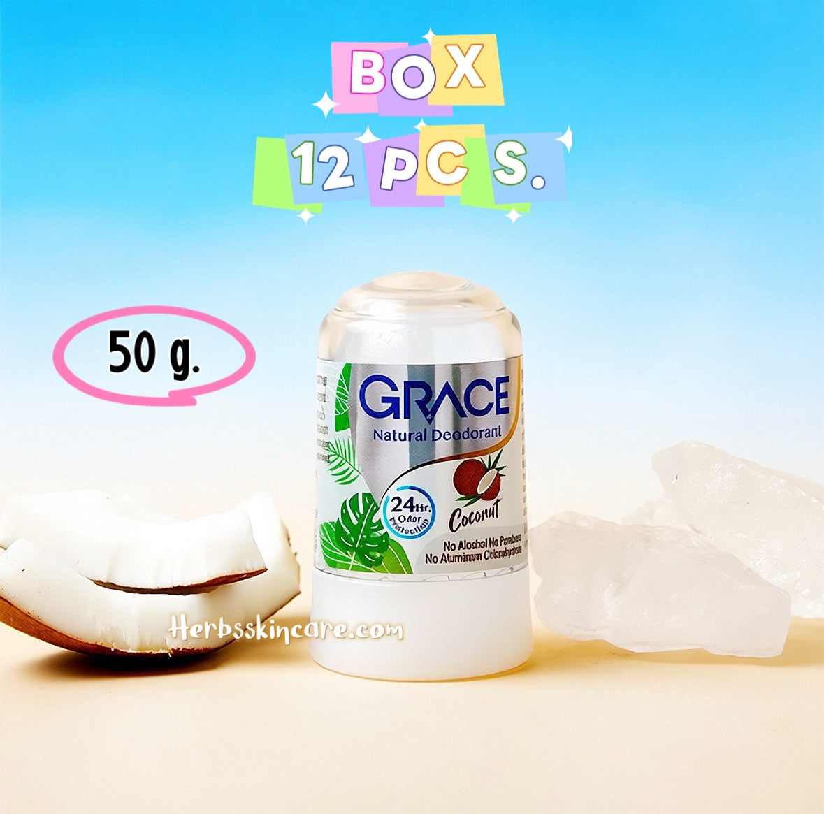 GRACE NATURAL DEODORANT 50 G. (COCONUT) BOX 12 PCS.