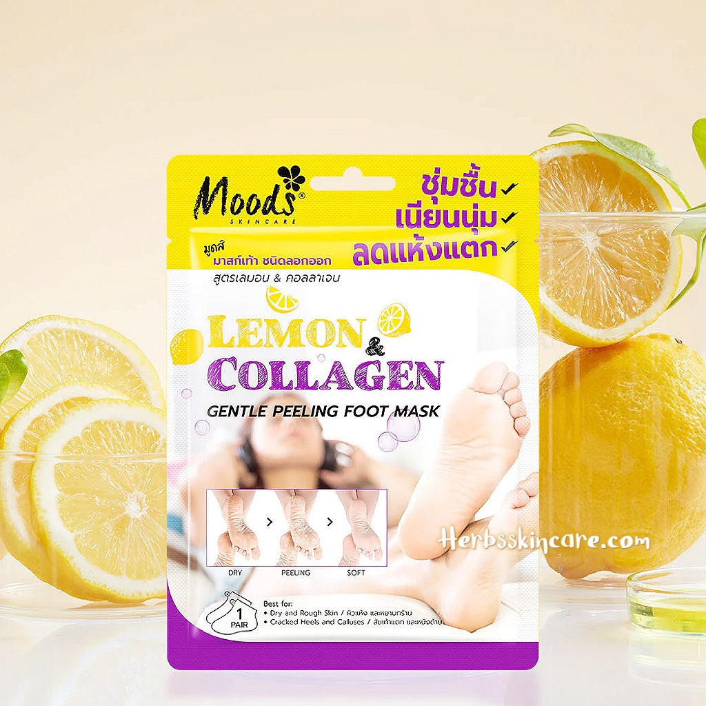 MOODS SKIN CARE LEMON & COLLAGEN GENTLE PEELING FOOT MASK (BOX=6 PAIR)