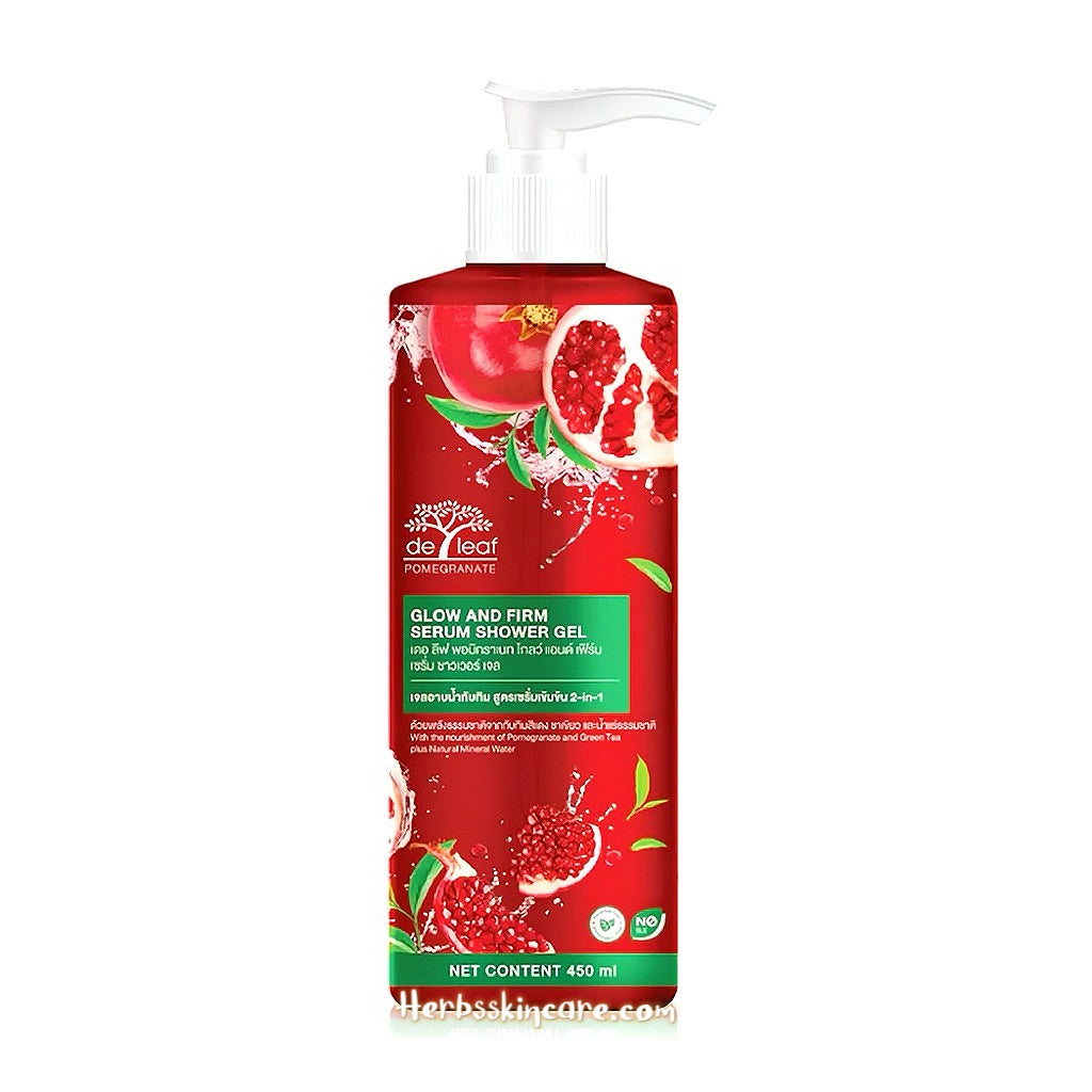 DE LEAF POMEGRANATE GLOW AND FIRM SERUM SHOWER GEL 450 ML.