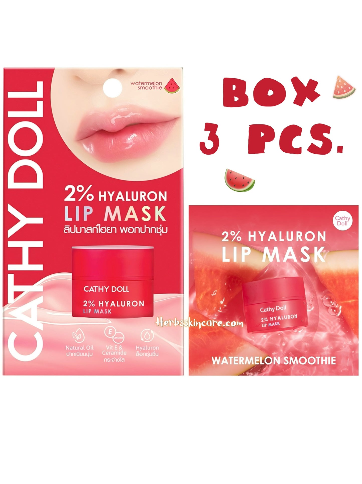 CATHY DOLL 2% HYALURON LIP MASK – WATERMELON SMOOTHIE 4.5 G. (BOX 3 PCS.)